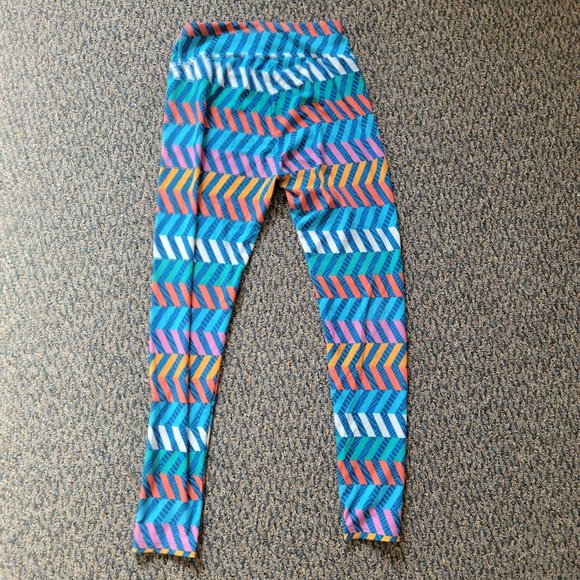 OS LuLaRoe Soft Stretchy Leggings Blue Pink Yellow Abstract Print One Size - Picture 2 of 8